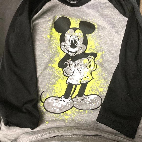 Disney Mickey Mouse Raglan Top - Gray, Black, and Yellow - Picture 1 of 1